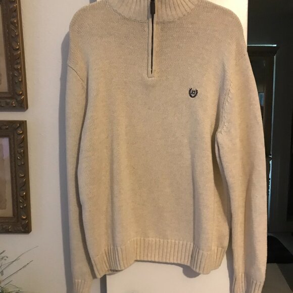 Ralph Lauren Chaps L/G men's half zip sweater, tan/cream colored. 100% cotton. - Picture 10 of 16